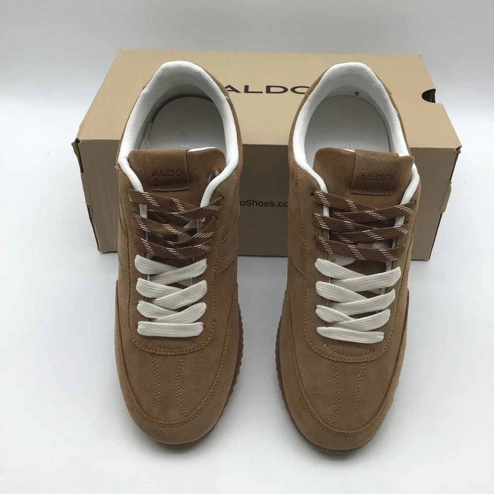 Aldo Nathaniell-230‎ Mens Tan Suede Low Top Sneakers Gum Sole Size 8 US NEW